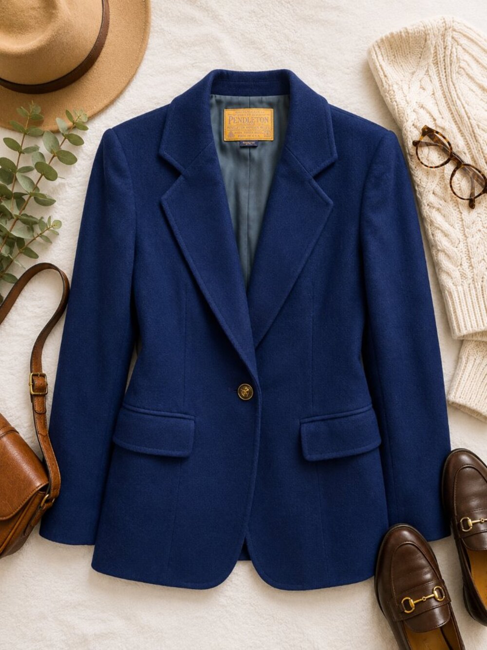 Pendleton Royal Blue Wool Blazer with Notch Lapels